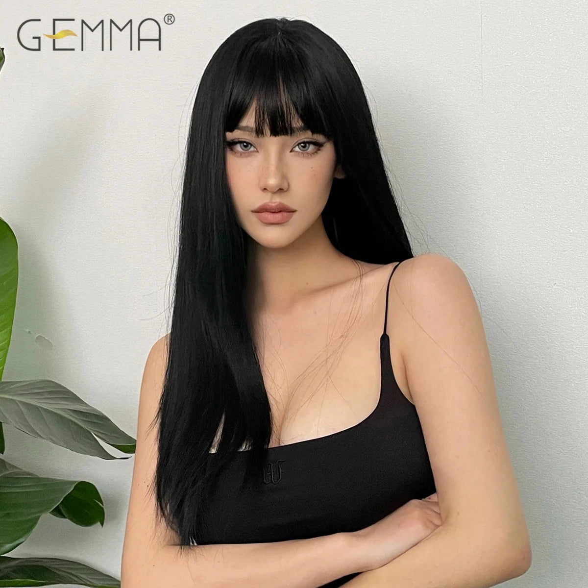 Long Straight Synthetic Wig Black Daily Use Wigs with Bangs for Women Heat Resistant Fibre Cosplay Lolita Party Natural Hair - Slobuy