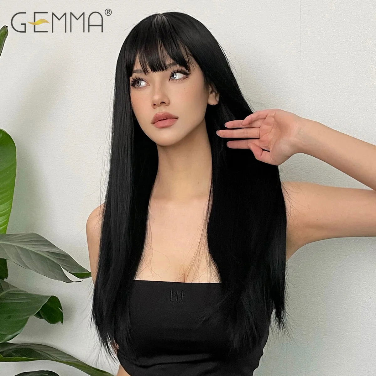 Long Straight Synthetic Wig Black Daily Use Wigs with Bangs for Women Heat Resistant Fibre Cosplay Lolita Party Natural Hair - Slobuy