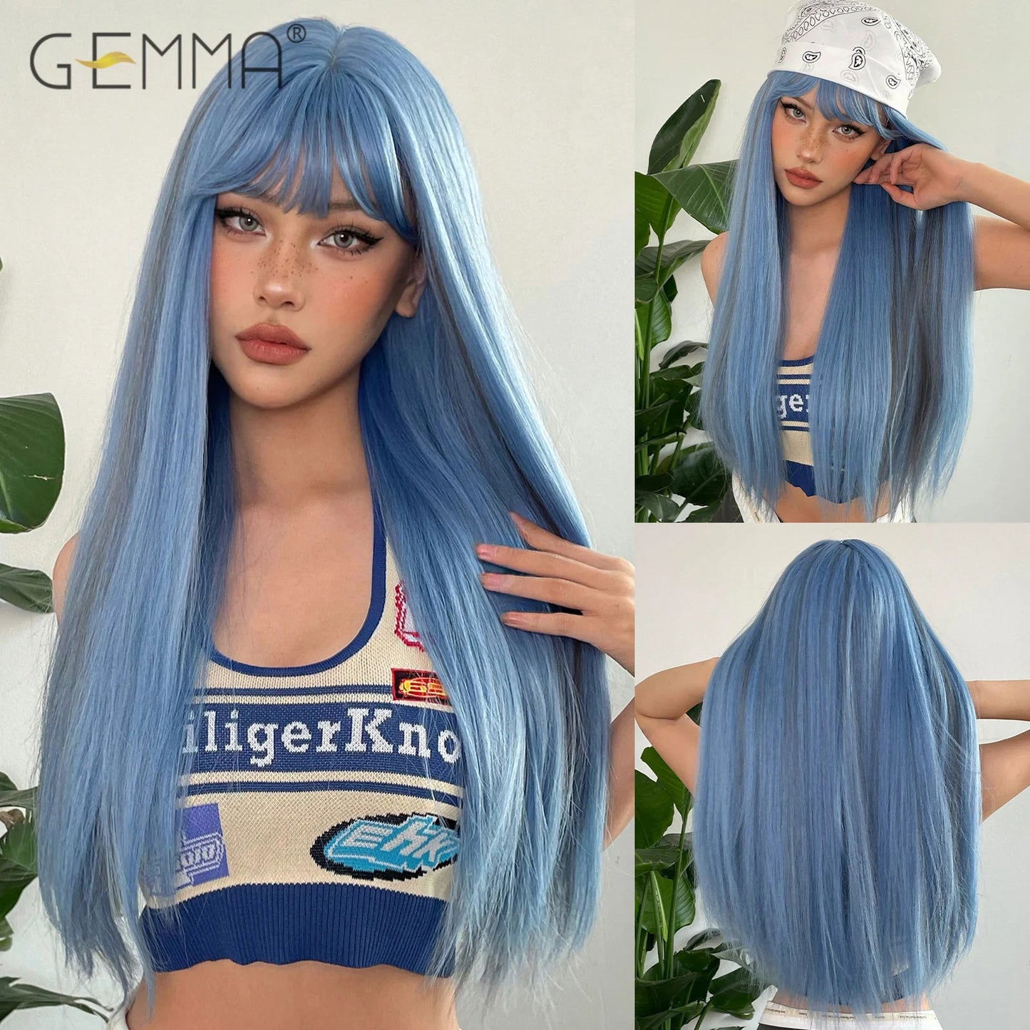 Long Straight Synthetic Wig Black Daily Use Wigs with Bangs for Women Heat Resistant Fibre Cosplay Lolita Party Natural Hair - Slobuy