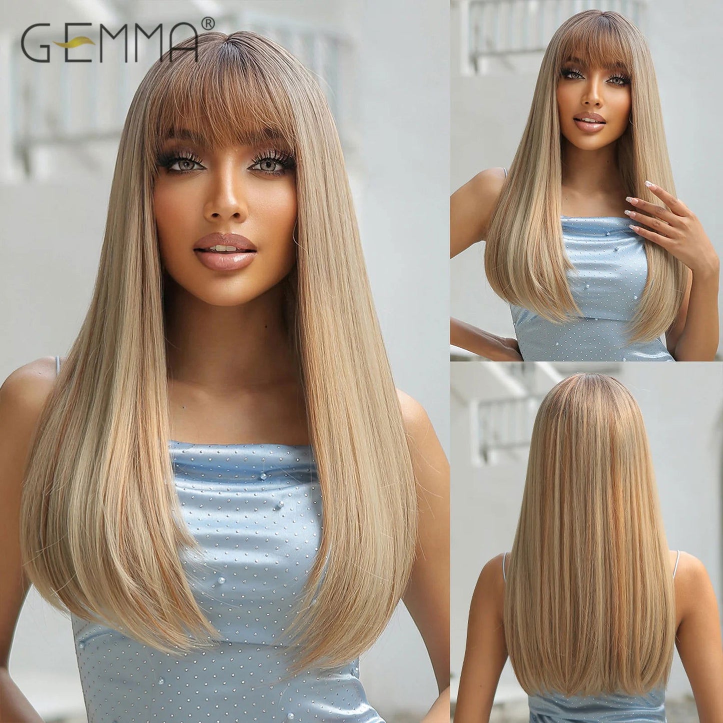 Long Straight Synthetic Wig Black Daily Use Wigs with Bangs for Women Heat Resistant Fibre Cosplay Lolita Party Natural Hair - Slobuy