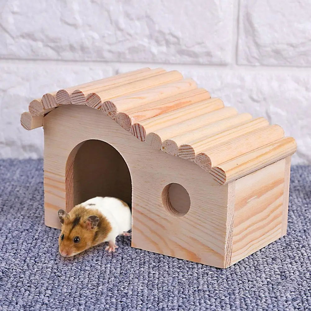 Lovely Wooden Hamster Cottage Waterproof Small Animal Sleeping Nest Hedgehog Cozy House Evade Assembly Pet Supplies - Slobuy