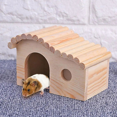Lovely Wooden Hamster Cottage Waterproof Small Animal Sleeping Nest Hedgehog Cozy House Evade Assembly Pet Supplies - Slobuy