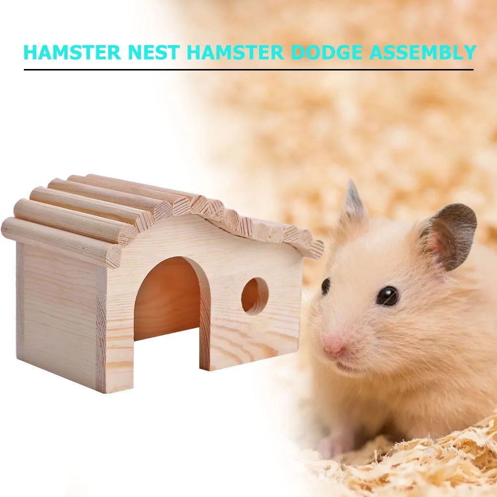 Lovely Wooden Hamster Cottage Waterproof Small Animal Sleeping Nest Hedgehog Cozy House Evade Assembly Pet Supplies - Slobuy