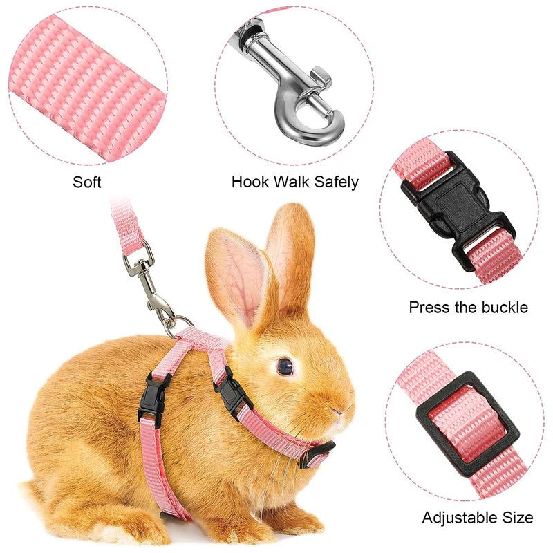 Low Price Rabbit Cat Harness and Leash Set Adjustable Nylon Harnesses for Bunny Kitten Pet Outdoor Walking Supplies Accessories - Slobuy