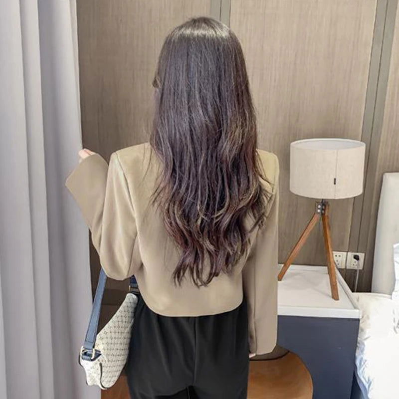 Lucyever Korean Cropped Blazers Women Solid Color Simple Single-button Outwear Teens All-match Long Sleeve Office Suit Jacket - Slobuy