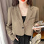 Lucyever Korean Cropped Blazers Women Solid Color Simple Single-button Outwear Teens All-match Long Sleeve Office Suit Jacket - Slobuy
