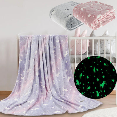 Luminous Blanket Soft Fluffy Glow in the Dark Blanket Cute Unicorns Glowing Children's Blanket Creative Plush Blanket 150x180cm - Slobuy