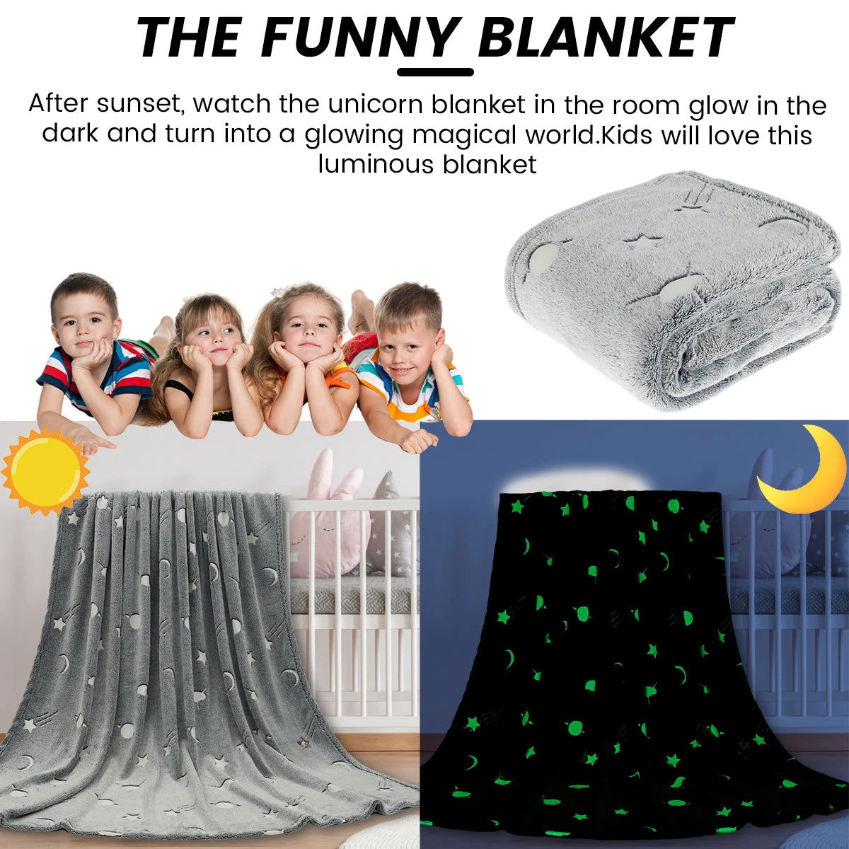 Luminous Blanket Soft Fluffy Glow in the Dark Blanket Cute Unicorns Glowing Children's Blanket Creative Plush Blanket 150x180cm - Slobuy