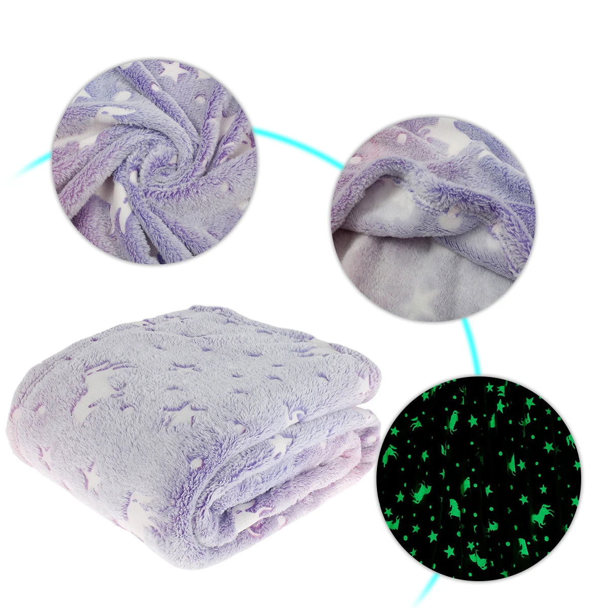 Luminous Blanket Soft Fluffy Glow in the Dark Blanket Cute Unicorns Glowing Children's Blanket Creative Plush Blanket 150x180cm - Slobuy