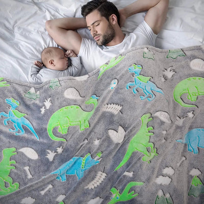 Luminous Unicorn Dinosaur Throw Blanket for Girls Boys Plush Flannel Blanket Christmas Tree Glow in the Dark Super Soft - Slobuy