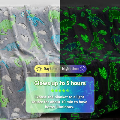 Luminous Unicorn Dinosaur Throw Blanket for Girls Boys Plush Flannel Blanket Christmas Tree Glow in the Dark Super Soft - Slobuy