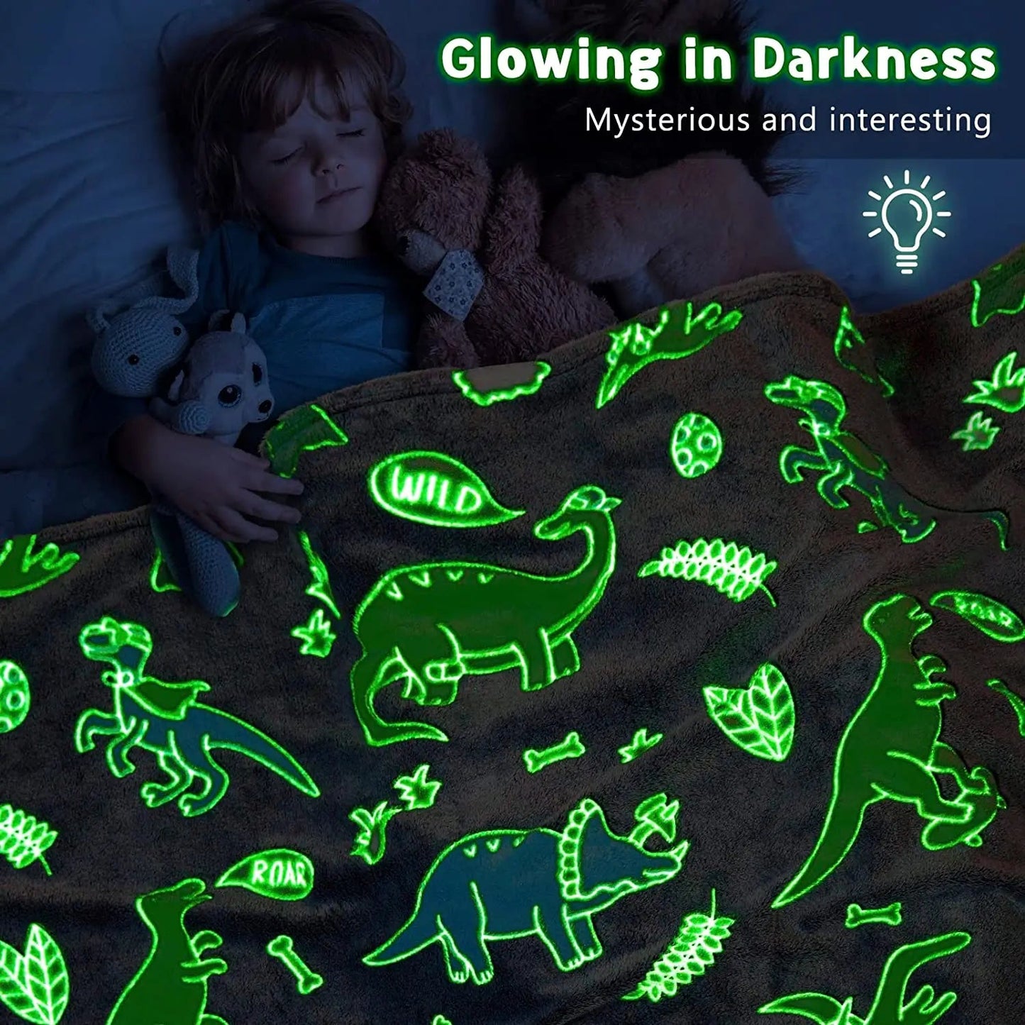 Luminous Unicorn Dinosaur Throw Blanket for Girls Boys Plush Flannel Blanket Christmas Tree Glow in the Dark Super Soft - Slobuy