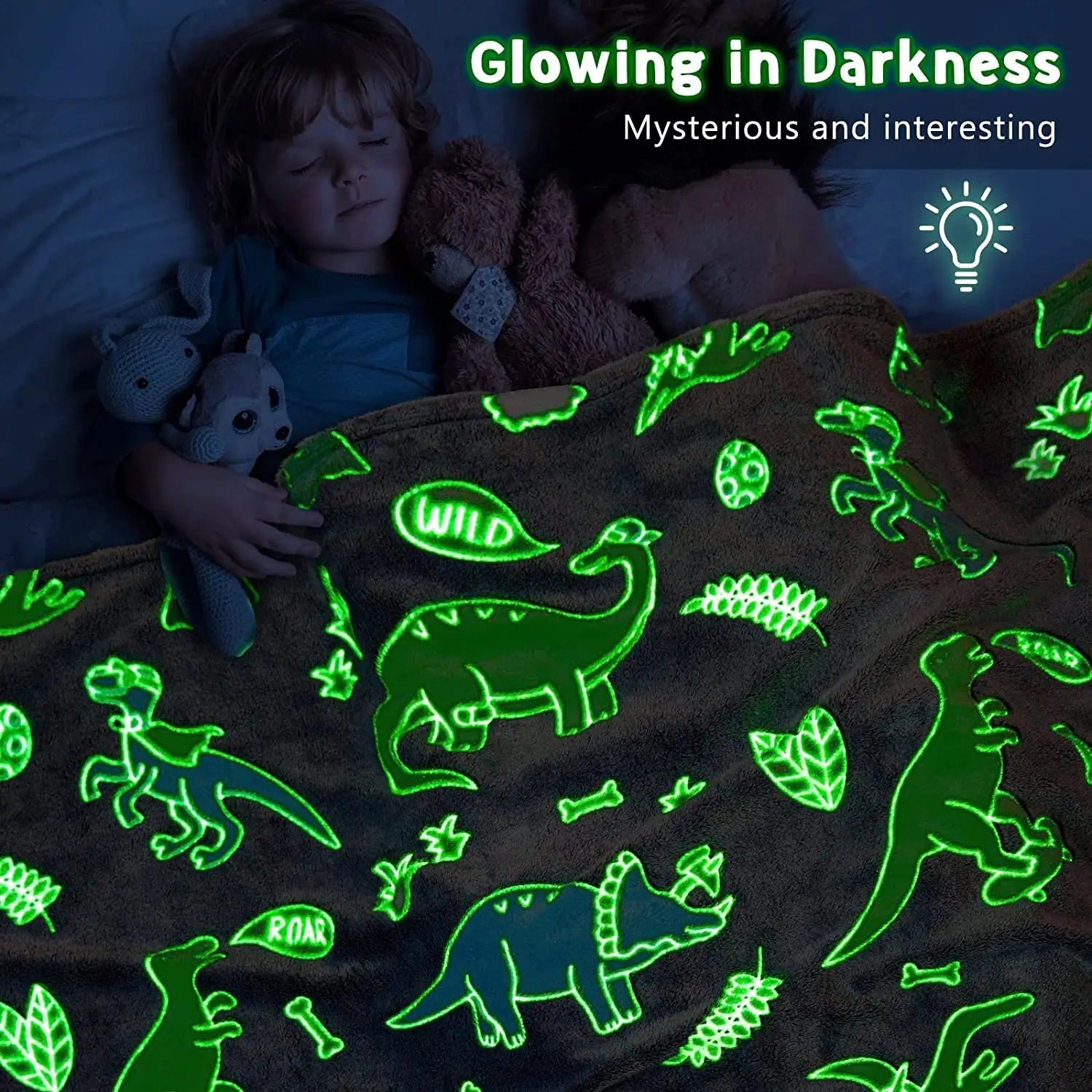 Luminous Unicorn Dinosaur Throw Blanket for Girls Boys Plush Flannel Blanket Christmas Tree Glow in the Dark Super Soft - Slobuy