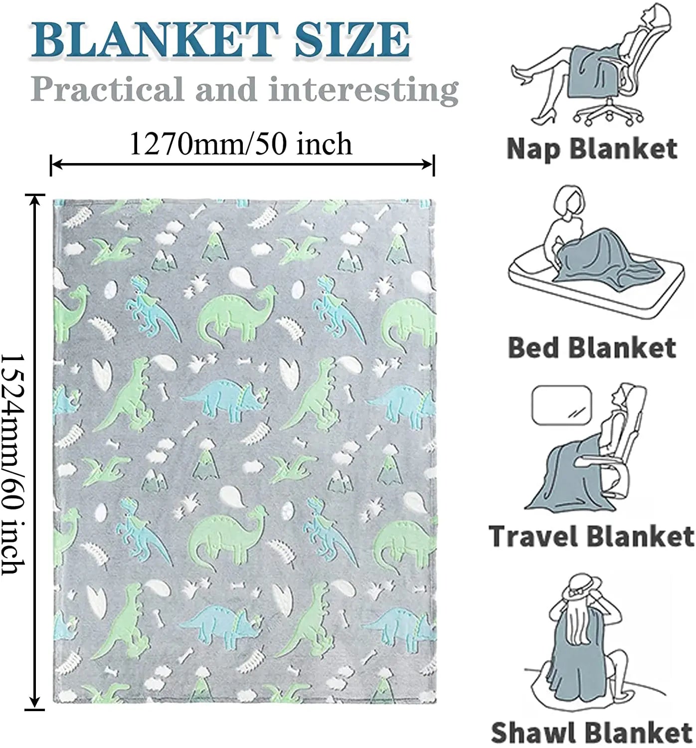 Luminous Unicorn Dinosaur Throw Blanket for Girls Boys Plush Flannel Blanket Christmas Tree Glow in the Dark Super Soft - Slobuy