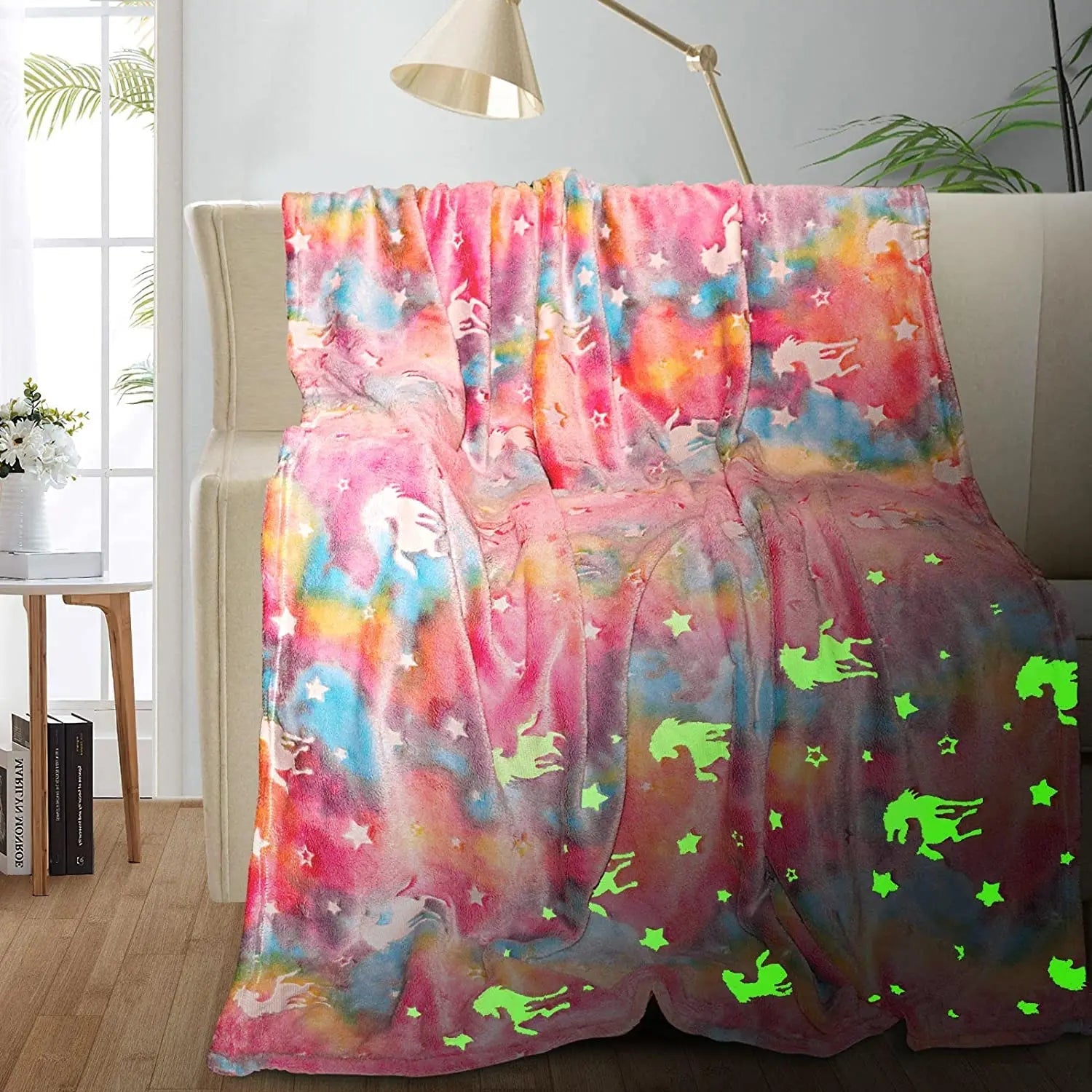 Luminous Unicorn Dinosaur Throw Blanket for Girls Boys Plush Flannel Blanket Christmas Tree Glow in the Dark Super Soft - Slobuy