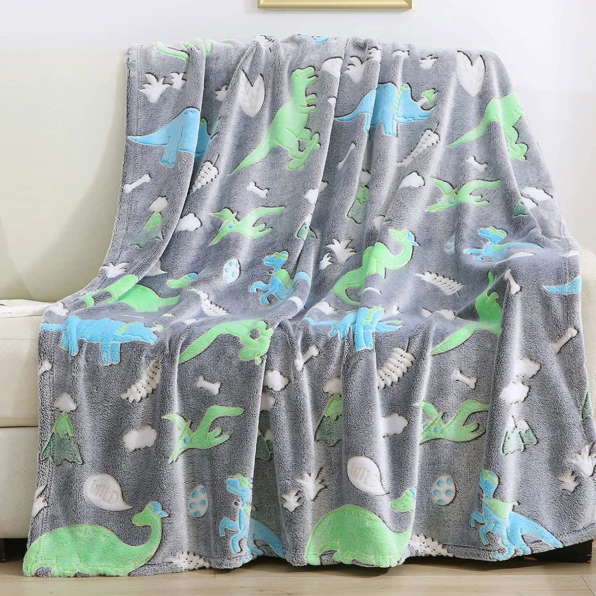 Luminous Unicorn Dinosaur Throw Blanket for Girls Boys Plush Flannel Blanket Christmas Tree Glow in the Dark Super Soft - Slobuy