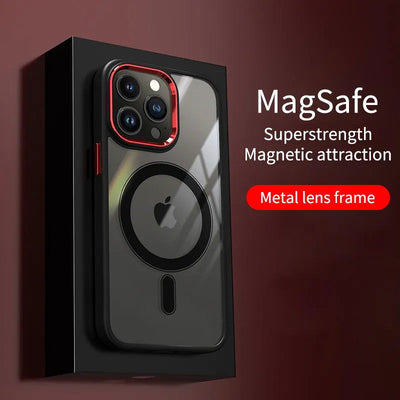 Luxury Clear HD Phone Case For iPhone 14 13 12 11 15 Pro Max Funda Magnetic Magsafe Wireless Charging Shockproof Cellphone Cover - Slobuy