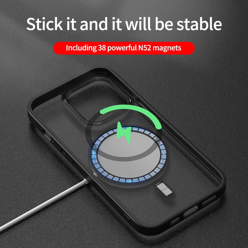 Luxury Clear HD Phone Case For iPhone 14 13 12 11 15 Pro Max Funda Magnetic Magsafe Wireless Charging Shockproof Cellphone Cover - Slobuy