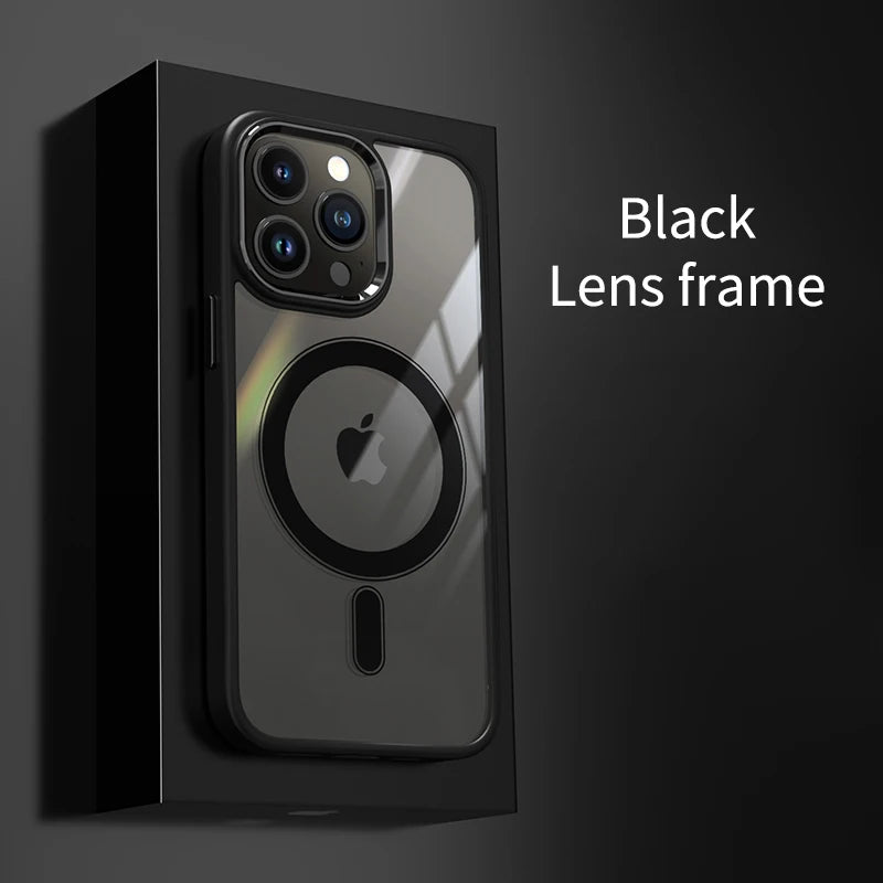 Luxury Clear HD Phone Case For iPhone 14 13 12 11 15 Pro Max Funda Magnetic Magsafe Wireless Charging Shockproof Cellphone Cover - Slobuy