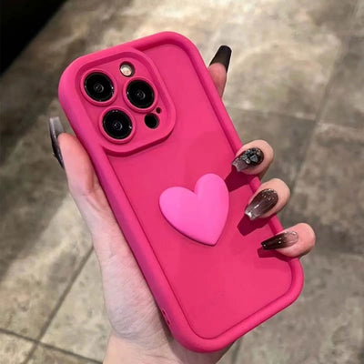 Luxury Cute 3D Love Heart Silicone Phone Case For iPhone 15 13 12 11 14 Pro Max X XR XS 8 Plus Shockproof Candy Back Cover - Slobuy