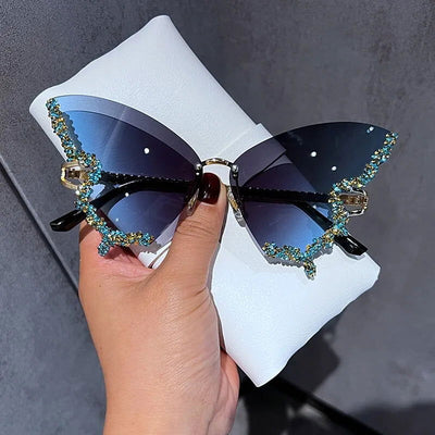 Luxury Diamond Butterfly Sunglasses Women Brand Y2K Vintage Rimless Oversized Sun Glasses Ladies Eyewear - Slobuy
