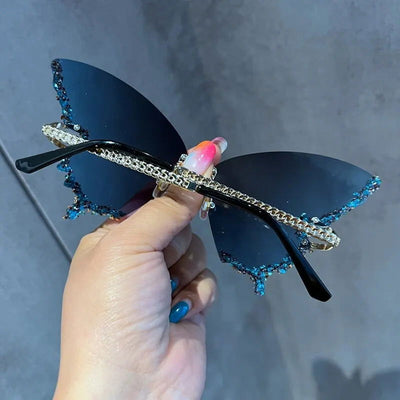 Luxury Diamond Butterfly Sunglasses Women Brand Y2K Vintage Rimless Oversized Sun Glasses Ladies Eyewear - Slobuy