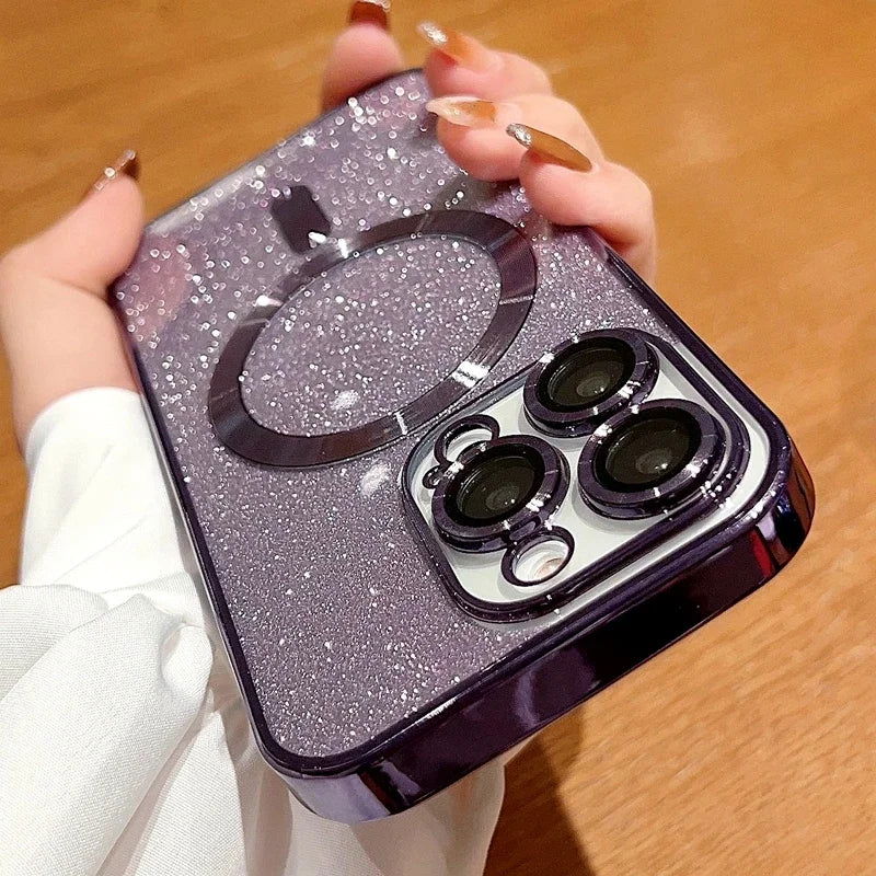 Luxury Electroplate Magsafe Wireless Charge Phone Case For iPhone 14 13 12 11 Pro Max Plus Soft Bumper Glitter Cover - Slobuy