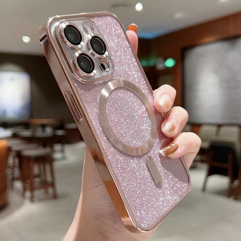 Luxury Electroplate Magsafe Wireless Charge Phone Case For iPhone 14 13 12 11 Pro Max Plus Soft Bumper Glitter Cover - Slobuy