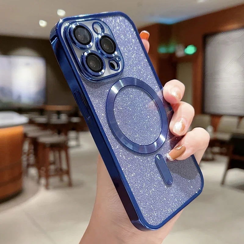 Luxury Electroplate Magsafe Wireless Charge Phone Case For iPhone 14 13 12 11 Pro Max Plus Soft Bumper Glitter Cover - Slobuy