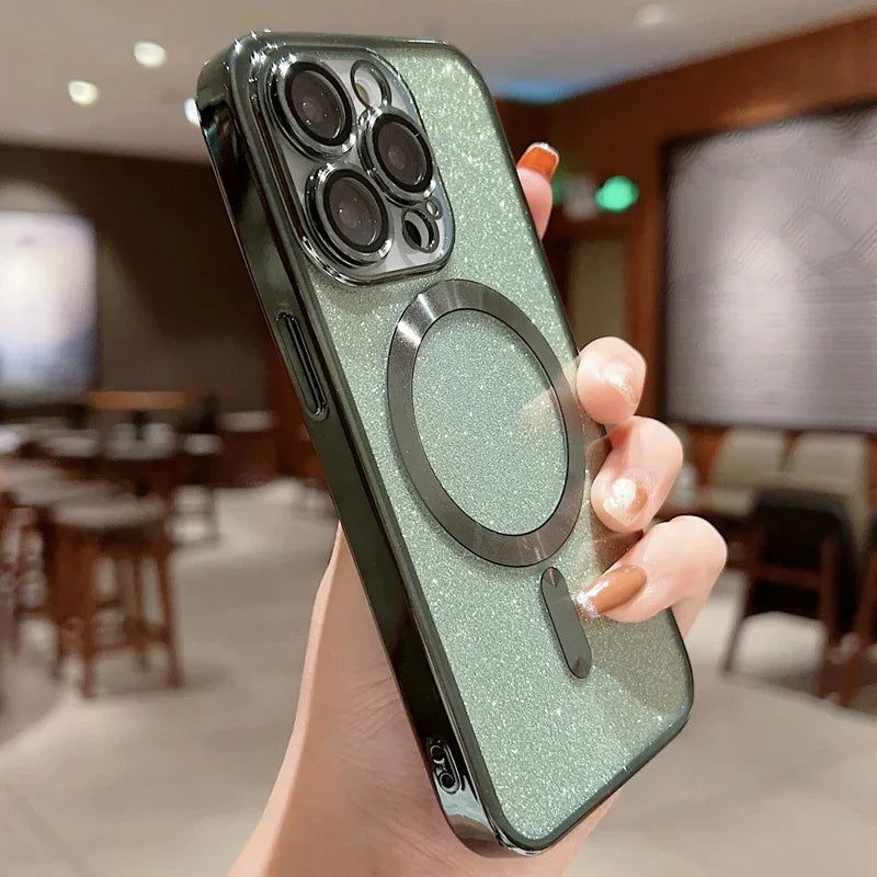 Luxury Electroplate Magsafe Wireless Charge Phone Case For iPhone 14 13 12 11 Pro Max Plus Soft Bumper Glitter Cover - Slobuy