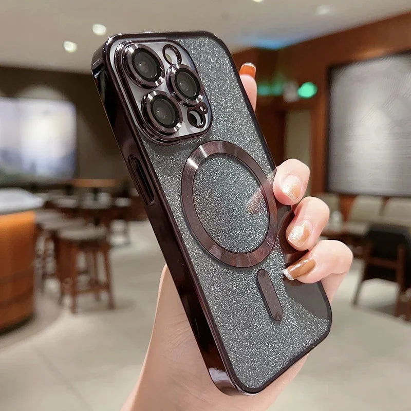 Luxury Electroplate Magsafe Wireless Charge Phone Case For iPhone 14 13 12 11 Pro Max Plus Soft Bumper Glitter Cover - Slobuy