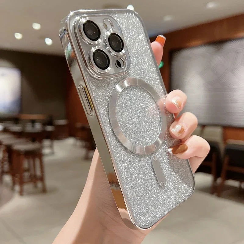 Luxury Electroplate Magsafe Wireless Charge Phone Case For iPhone 14 13 12 11 Pro Max Plus Soft Bumper Glitter Cover - Slobuy