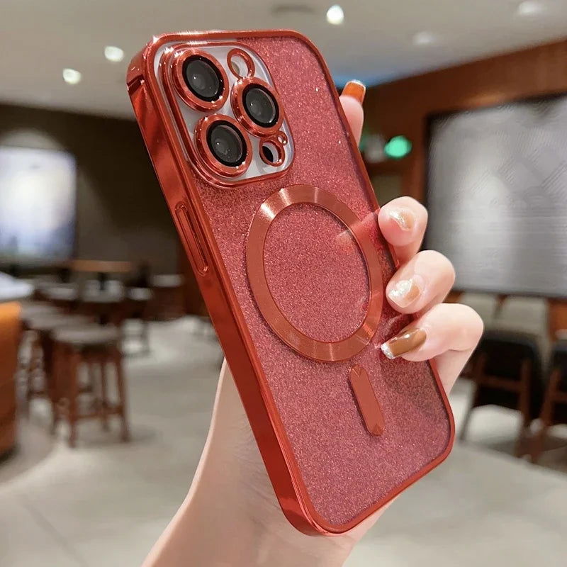 Luxury Electroplate Magsafe Wireless Charge Phone Case For iPhone 14 13 12 11 Pro Max Plus Soft Bumper Glitter Cover - Slobuy