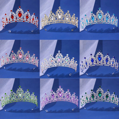 Luxury Elegant AB Crystal Crown Hair Accessories Tiara For Women Party Red Purple Rhinestone Bridal Crown New Hair Jewelry - Slobuy