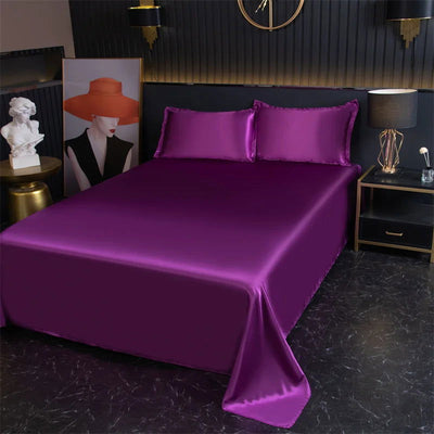 Luxury Flat Sheet Solid Color Satin Bed Sheet Soft Comfortable Bedsheet High-End Bedclothes Sheet - Slobuy