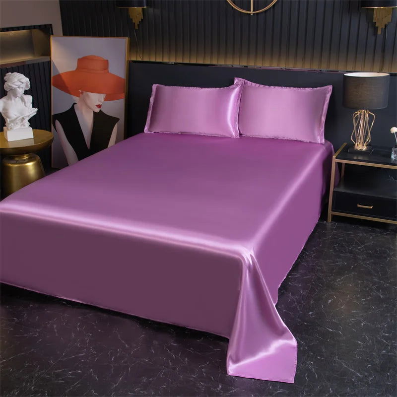 Luxury Flat Sheet Solid Color Satin Bed Sheet Soft Comfortable Bedsheet High-End Bedclothes Sheet - Slobuy
