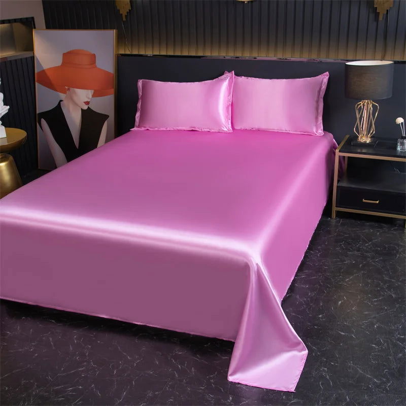 Luxury Flat Sheet Solid Color Satin Bed Sheet Soft Comfortable Bedsheet High-End Bedclothes Sheet - Slobuy