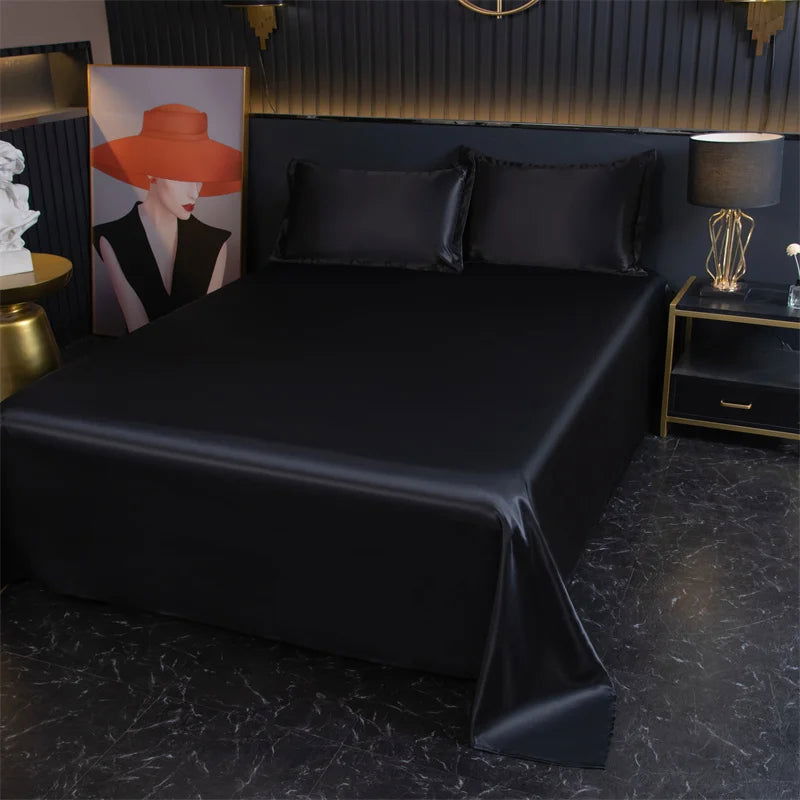 Luxury Flat Sheet Solid Color Satin Bed Sheet Soft Comfortable Bedsheet High-End Bedclothes Sheet - Slobuy