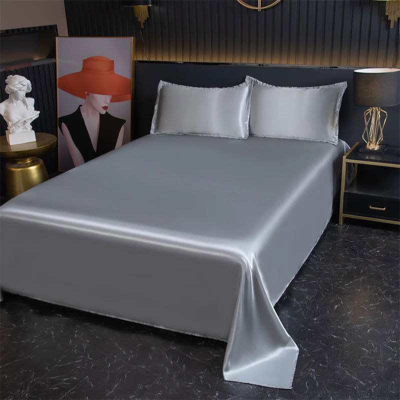 Luxury Flat Sheet Solid Color Satin Bed Sheet Soft Comfortable Bedsheet High-End Bedclothes Sheet - Slobuy