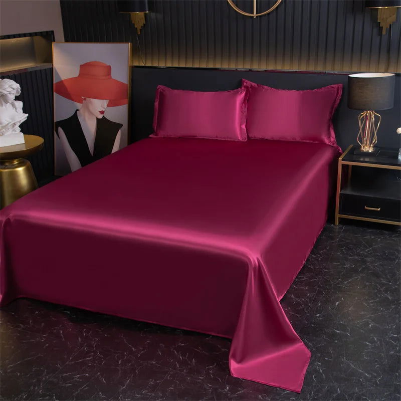 Luxury Flat Sheet Solid Color Satin Bed Sheet Soft Comfortable Bedsheet High-End Bedclothes Sheet - Slobuy