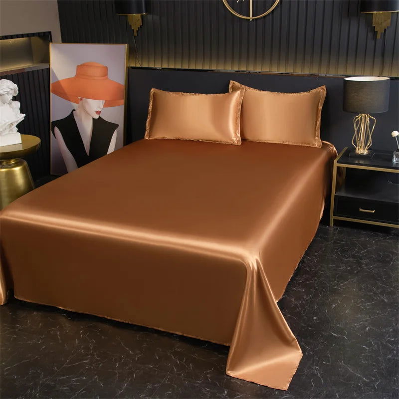Luxury Flat Sheet Solid Color Satin Bed Sheet Soft Comfortable Bedsheet High-End Bedclothes Sheet - Slobuy
