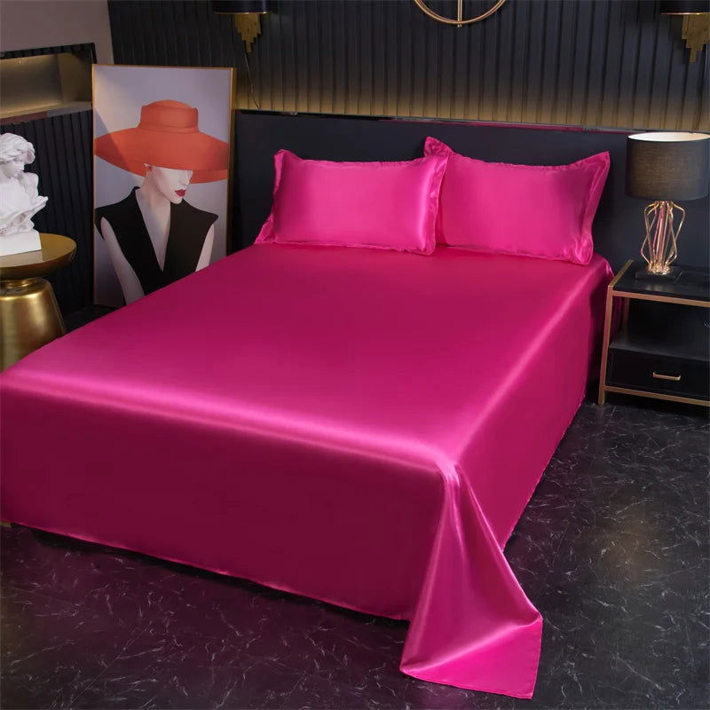 Luxury Flat Sheet Solid Color Satin Bed Sheet Soft Comfortable Bedsheet High-End Bedclothes Sheet - Slobuy