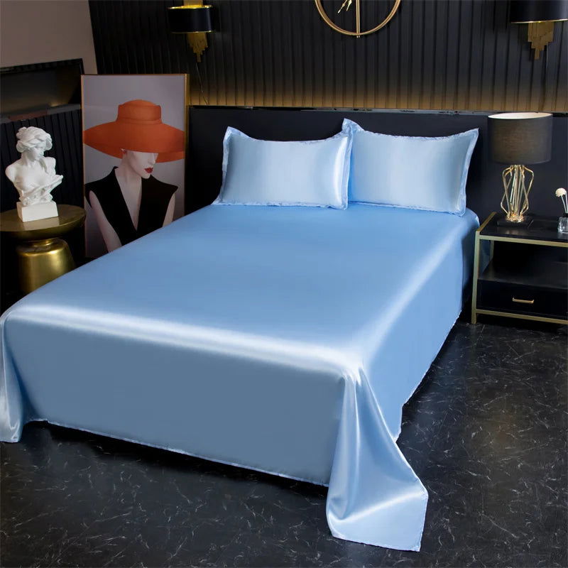 Luxury Flat Sheet Solid Color Satin Bed Sheet Soft Comfortable Bedsheet High-End Bedclothes Sheet - Slobuy