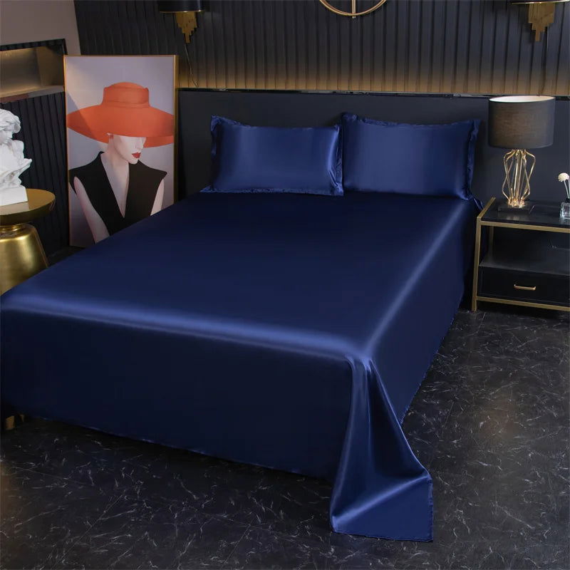 Luxury Flat Sheet Solid Color Satin Bed Sheet Soft Comfortable Bedsheet High-End Bedclothes Sheet - Slobuy
