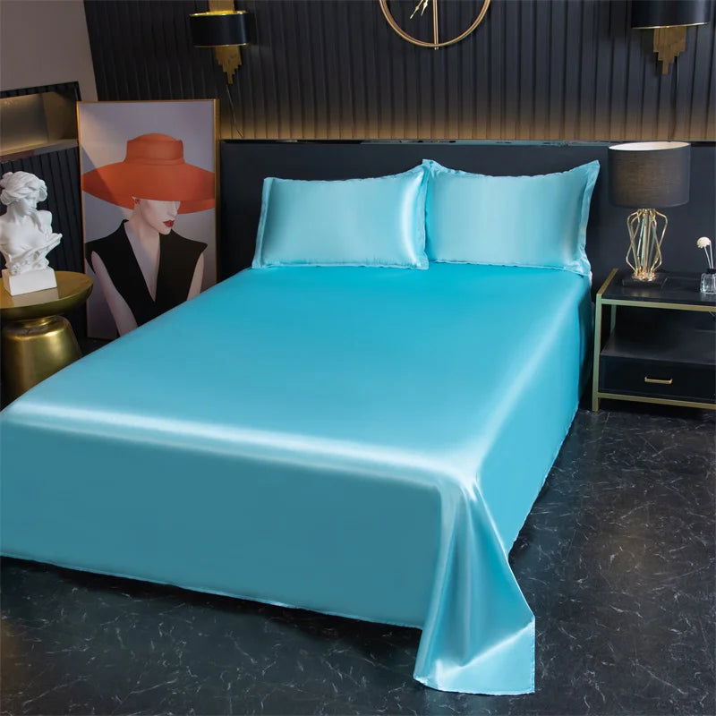 Luxury Flat Sheet Solid Color Satin Bed Sheet Soft Comfortable Bedsheet High-End Bedclothes Sheet - Slobuy