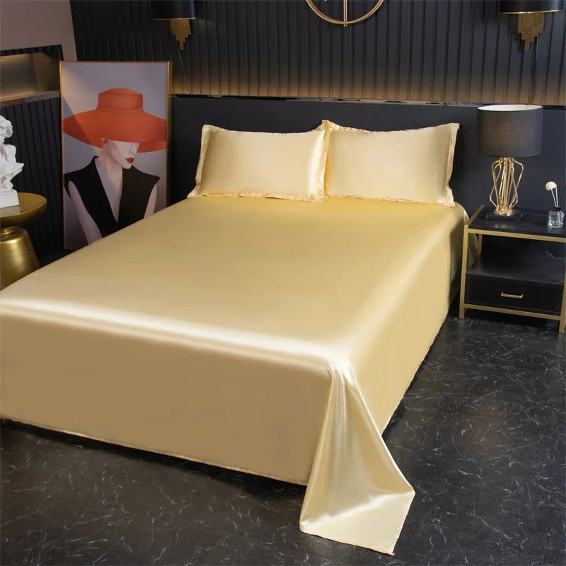Luxury Flat Sheet Solid Color Satin Bed Sheet Soft Comfortable Bedsheet High-End Bedclothes Sheet - Slobuy