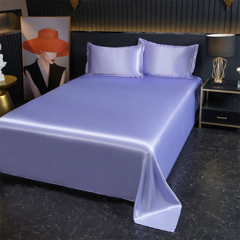 Luxury Flat Sheet Solid Color Satin Bed Sheet Soft Comfortable Bedsheet High-End Bedclothes Sheet - Slobuy