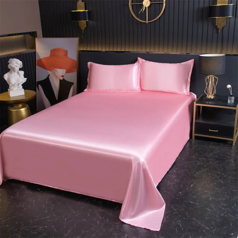 Luxury Flat Sheet Solid Color Satin Bed Sheet Soft Comfortable Bedsheet High-End Bedclothes Sheet - Slobuy