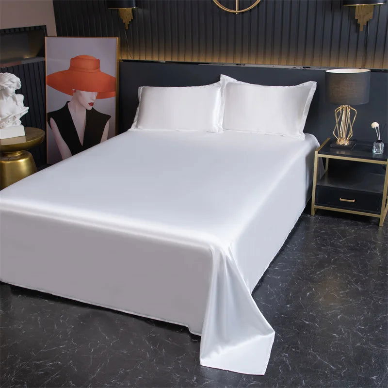 Luxury Flat Sheet Solid Color Satin Bed Sheet Soft Comfortable Bedsheet High-End Bedclothes Sheet - Slobuy