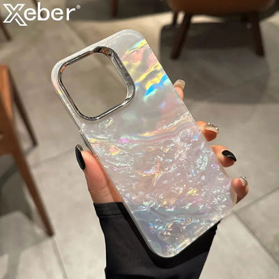 Luxury Glitter Laser Colorful Dreamy Shell Phone Case For iPhone 15 11 12 13 14 Pro Max X XS XR Smooth Shiny Clear Bumper Cover - Slobuy